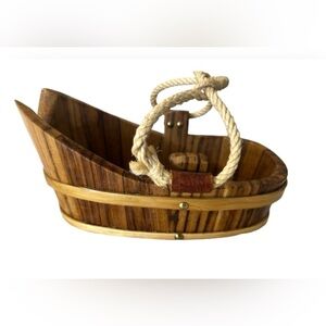 Home Decorative Accessory Brown Wood Small sleigh with rope accent